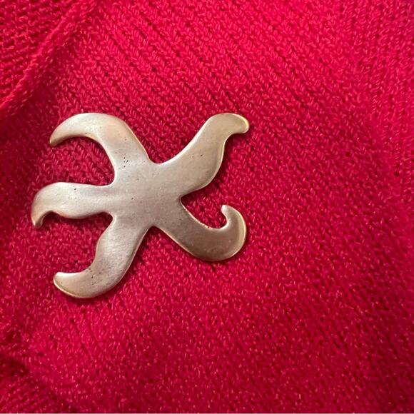 Steve Fabrikant I.Magnin Vintage Button Up Knit Seashell Accent Dress red gold L - Picture 11 of 16